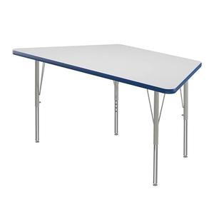 Correll 24"x48" Rectangular Classroom Activity Table, Height Adjustable (19"-29") Markerboard/Dry Erase Durable High Pressure Top, Blue Edge, Silver/Chrome Legs, School Furniture, Made in USA, Blue