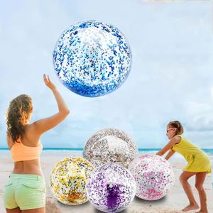 TURNMEON 5 Pack Sequins Beach Ball Jumbo Pool Toys Balls 16 Inch 24 Inch Giant Confetti Glitters Inflatable Clear Beach Ball Swimming Pool Water Beach Toys Outdoor Summer Party Favors for Kids Adults