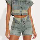 Two Piece Short Denim Sets for Women Summer Button Down Asymmetrical Waisted Sexy Cowgirl Jean Outfits (Blue, M)
