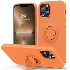 MOCCA Compatible with iPhone 13 Pro Max Case 6.7inch with Ring Kickstand | Liquid Silicone|Microfiber Linner|Anti-Scratch Full-Body Shockproof Protective Case for iPhone 13 Pro Max Women-Bright Orange