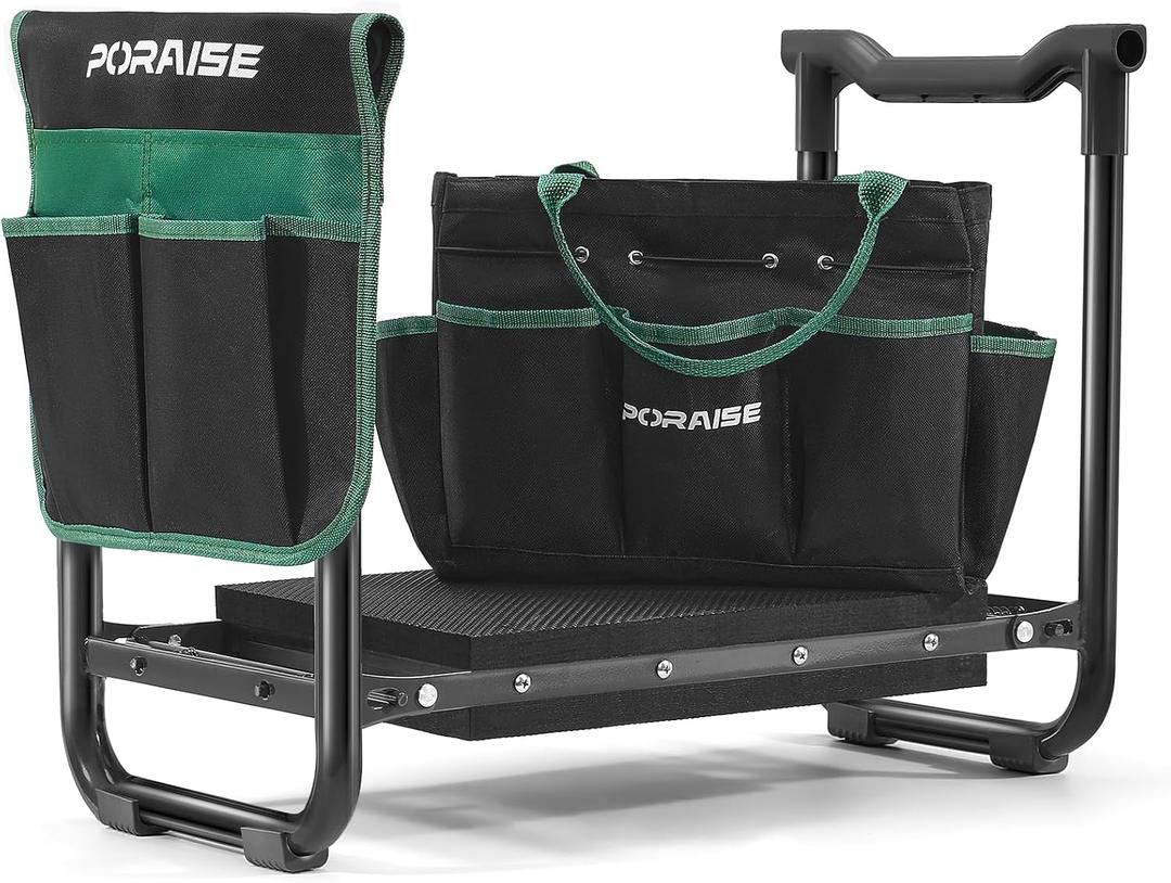 Garden Kneeler and Seat Heavy Duty, Wider and Thicker Kneeling Pad for Foldable Gardening Stool with 2 Tool Pouches, Gardening Gifts Tools for Women Mom Men Seniors