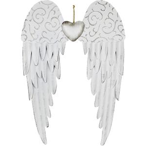 Angel Wings Wall Decoration, Antique Hanging Metal Wings Wall Dcor with Heart Decorative Wall Sculpture Indoor Outdoor for Home Bedroom Living Room Garden