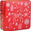 Fauevav Christmas Metal Cookie Tin with with Lids Reindeer Snowflake Storage Container Tin for Xmas Cookies Candy Brownies Snacks Chocolate Cake Craft Holiday Party Gift Box (Christmas Reindeer)