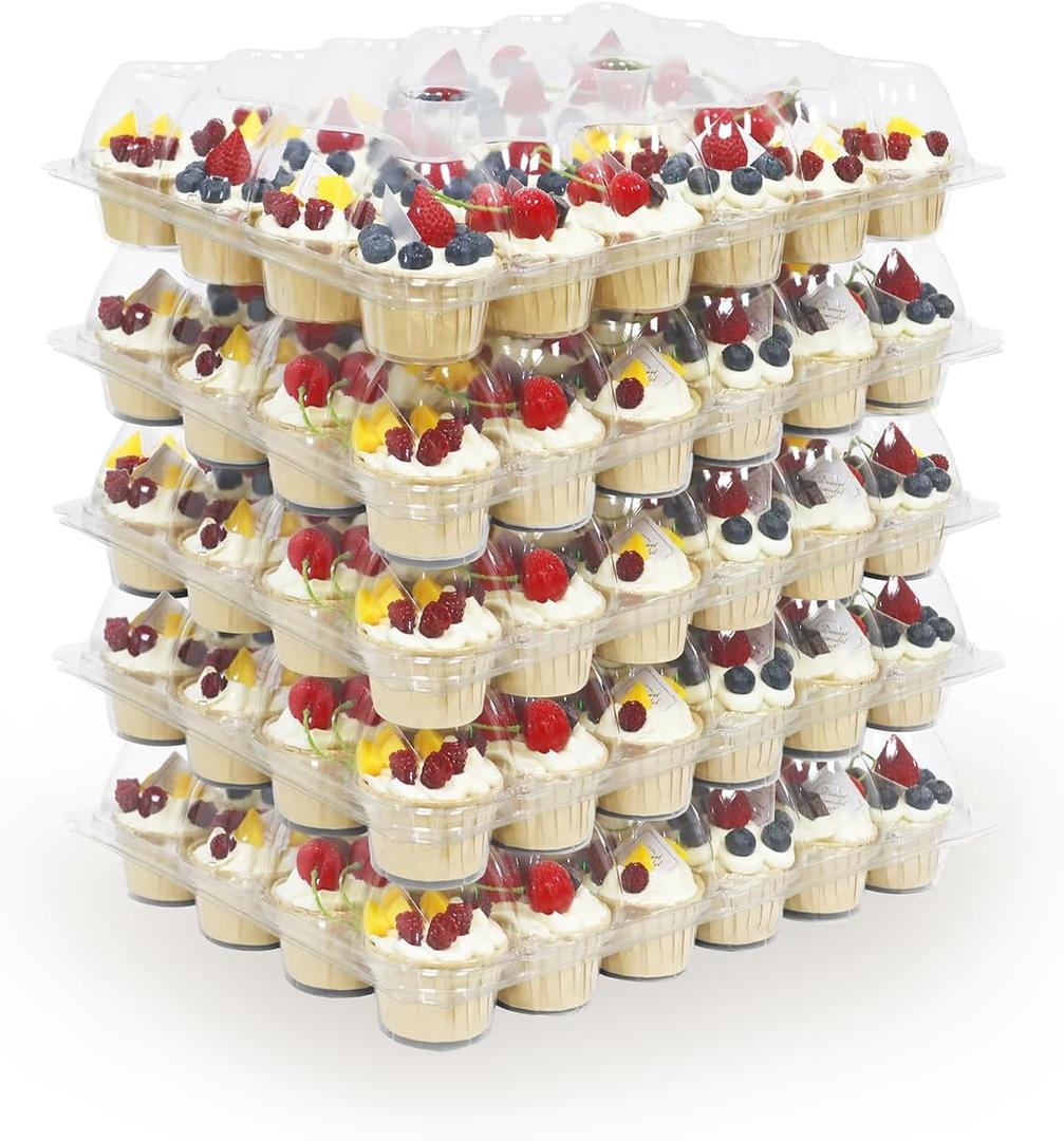 24 Count x 5 Sets Plastic Cupcake Containers, Durable and BPA-Free Cupcake Holder with Lid for Easy Transport Storage, Stackable Clear Cupcake Carriers, Reusable Dessert Boxes