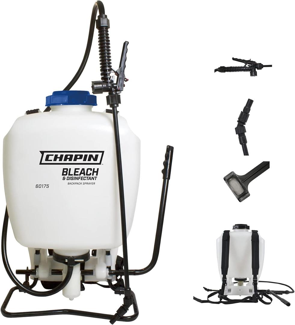 Chapin International 60175 4 Gallon Backpack Sprayer for Bleach & Disinfecting, Made in The USA, 1-Pack, Translucent White