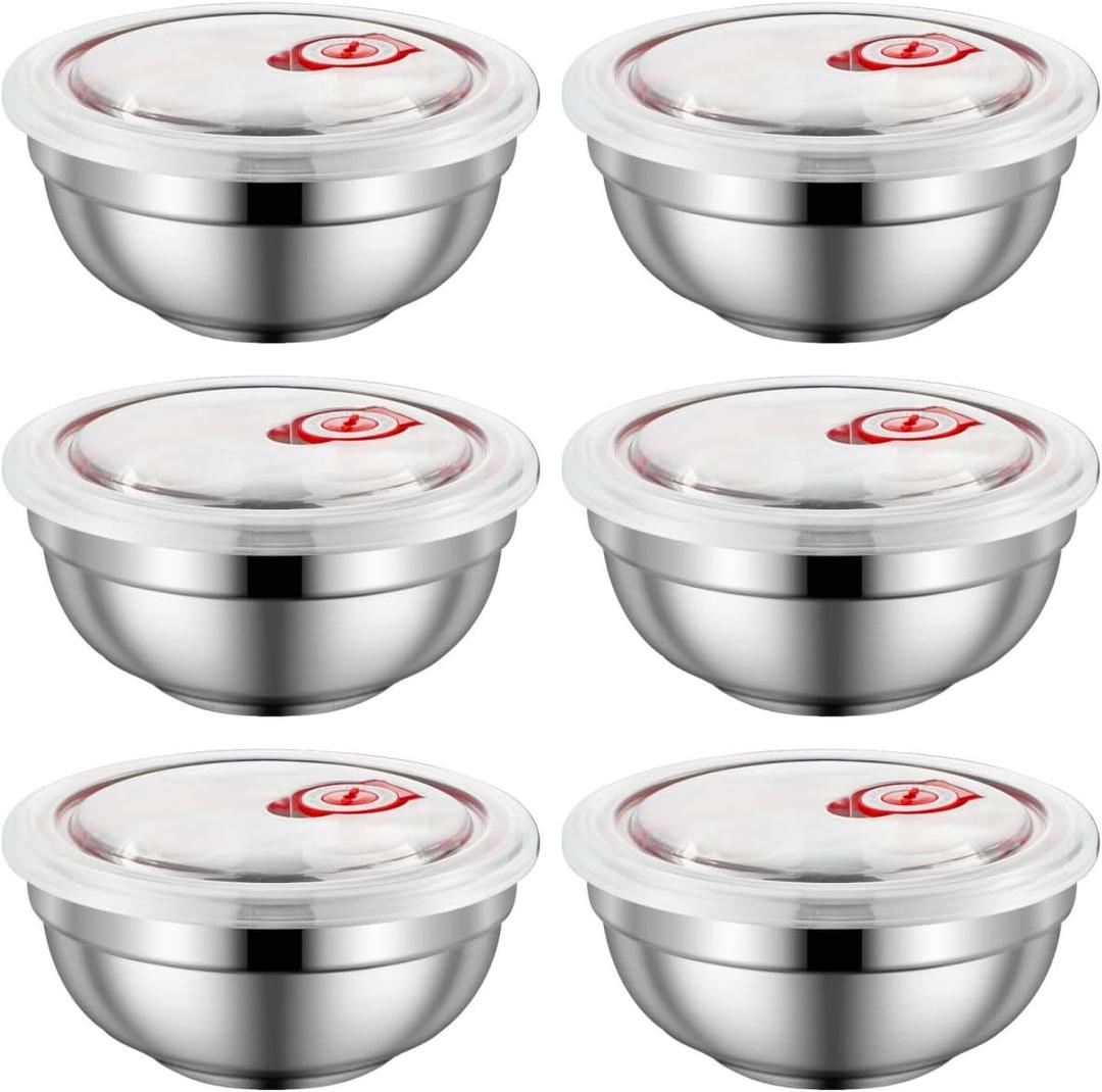 28 Oz Stainless Steel Large Bowls Set of 6, Metal Double-walled Insulated Noodle Soup Bowls with Lids for Adult, Dishwasher Safe and Unbreakable