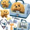 TEUVO Pet Care Playset Robot Dog Toys for Kids, 12Pcs Kids Vet Playset Toys Veterinarian Kit Doctor Kit & Interactive Electric Dog Plush & Cage Pretend Play Gifts for Girls Toddlers 3 4 5 6 7 Year Old