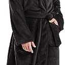 FashGudim Mens Robes Big and Tall Full Length Plush Fleece Long Robe for Men Bathrobe Shawl Collar Warm Winter House Robes L, XL Black