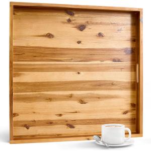 TIDITA 24 x 24 inch Acacia Wood Square Ottoman Tray Large Wooden Tray for Ottoman, Extra Large Ottoman Tray for Living Room, Coffee Table & Decorative Use (Acacia Color)