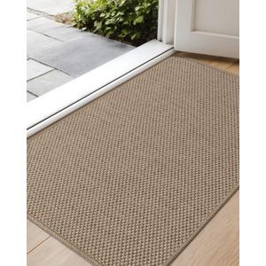 Color&Geometry Ultra-Thin Indoor Door Mat, 32"x48" Low-Profile Non-Slip Entryway Rug with Modern Geometric Texture, Washable Doormat for Indoor Entrance, Heather Dark Beige(Rolled-up NO Creases)