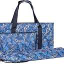 Empty Mahjong Bag,Thickened Blue Printed American Mahjong Set, Tiles Bag and Mahjong Racks&Pushers Drawstring Bag Included (Case Only), 20.5 x 9.8 x 3.1 inches