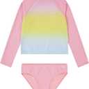 Hurley Girls Long Sleeve Rash Guard 2-Piece Swimsuit (8, Pink Flamingo)