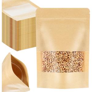 400 Pcs Paper Stand Up Resealable Bags with Window, 4x6 Inch Heat Sealable Zipper Sealing Food Storage Pouches for Packaging Business, Home, Coffee, Brown