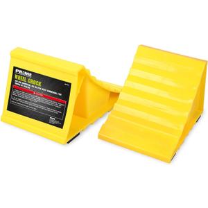 PR1ME Wheel Chocks with Non-Slip Base for RV & Trailer. 2 Pack Heavy Duty Wheel Chock with Bright Yellow. Lightweight Wheel Stoppers for Cars Camper Trucks RVs, Fit for Most Tyre Sizes