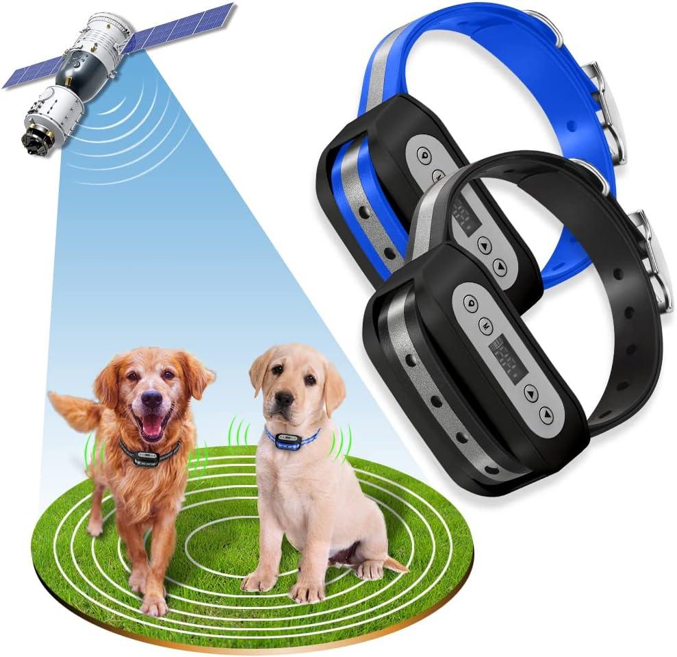 GPS Wireless Dog Fence System for 2 Dog, Electric Satellite Technology Pet Containment System by GPS Signal Boundary Pets with Waterproof & Rechargeable Collar Receiver (Black)
