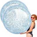 Junkin 2 Pcs 48'' Giant Sequins Beach Ball Inflatable Glitter Confetti Clear Large Jumbo Balls Water Beach Toys for Outdoor Summer Swimming Pool Party Favors(Blue)