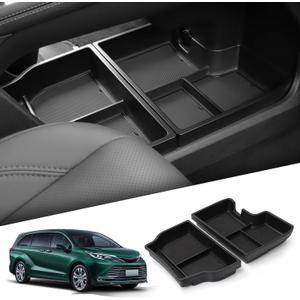 smabee 2PCS Center Console Organizer Lower Tray for Toyota Sienna 2021-2025 Accessories, ABS Lower Center Console Tray Interior Storage Box Interior Black