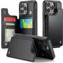 Compatible with iPhone 16 Pro 6.3" Wallet Case with Card Holder RFID Blocking for Women Men, Double Magnetic Clasp Kickstand Shockproof Phone Case Fit for iPhone 16 Pro, Black