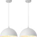 White Farmhouse Pendant Light 11.8inches 2 Packs, Kitchen Pendant Lights, Industrial Pendant Light, Pendant Lights Kitchen Island for Living Room, Bedroom, Dinning Room, Office