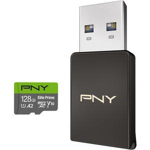 PNY 128GB Elite Prime Class 10 U1 V10 A2 microSDXC Flash Memory Card & USB 3.2 Gen 1 Card Reader - 175MB/s, Class 10, U1, V10, A2, Full HD, UHS-I, Micro SD