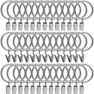 44 Pack Curtain Rings with Clips Hooks, Silver Drapery Clips with Rings Stainless Steel Metal 1.5 inch Curtain Hangers Clips, Fits Diameter 1.2 inch Rod, Silver