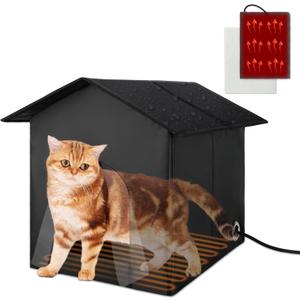 FHTONGE Heated Cat House for Outdoor Cats in Winter, Weatherproof Heated Feral Cat Shelter Insulated Cat Hut, Collaspable Stray Cat Bed House with Self Heating Pad for Outside Wild Small Animal Rabbit (Medium(16.9" x 13.4" x 16"))