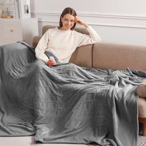 Electric Blanket Full Size Heated Blanket 72"x84" Soft Flannel Heating Blanket with 5 Heating Levels & 10 Hours Auto Off, Warm Gifts for Grandma & Grandpa & Seniors（ Grey）