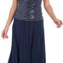 R&M Richards Women's Plus Size Evening Shimmer Maxi Gown, Navy/ Silver