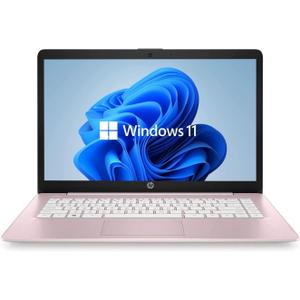 HP 14" HD Laptop, Windows 11, Intel Celeron Dual-Core Processor Up to 2.60GHz, 4GB RAM, 64GB SSD, Webcam, Dale Pink 