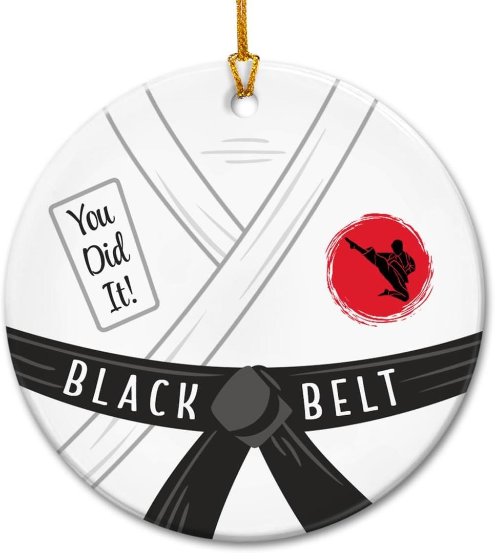3 x Karate Christmas Ornament 2025 - Karate Black Belt Gifts for Boys, Men, Girls, Jiu Jitsu Ornament, Motivational Jiu Jitsu Gifts for Students, Teachers, Coaches, Ceramic Hanging Decor
