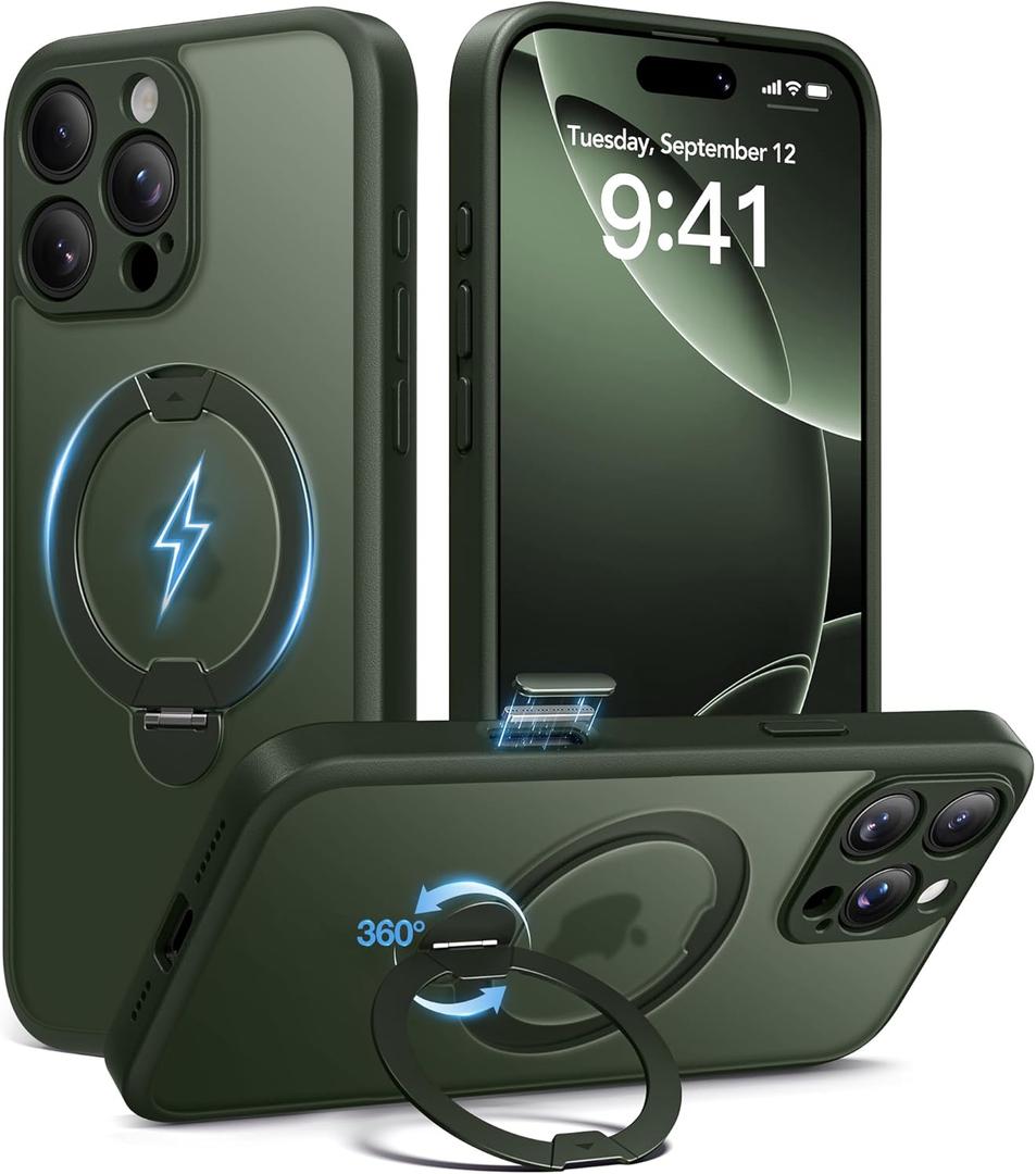 Dibrell Magnetic for iPhone 16 Pro Max Case, [Unbreakable & Magnetic Stand] [Military-Grade Protection] [Compatible with MagSafe] Slim Translucent Matte Shockproof Phone Cover, Deep Green