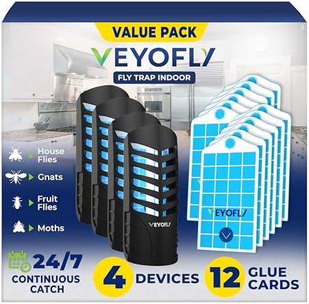 VEYOFLY Fruit Fly Traps for Indoors (4 Device + 12 Refills), Gnat Trap Indoor Plug in, Bug Traps, Flying Insect Trap, Gnat Traps for House Indoor, Fly Trap Indoor for Home Bug Light, Gnats Catcher