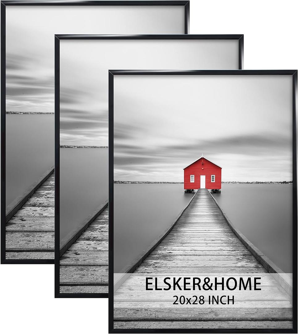 ELSKER&HOME 20x28 Frame, Picture Frame 3 Pack Black, Poster Frame 20x28 for Horizontal or Vertical Wall Mounting, Sturdy and Scratch-proof