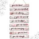Yookeer One Set of 9 Pieces Inspirational Floral Paris Wall Decors You Are Loved Affirmations Wall Art Wooden Hanging Positive Mental Health Decors for Girls Women Bedroom(Pink)