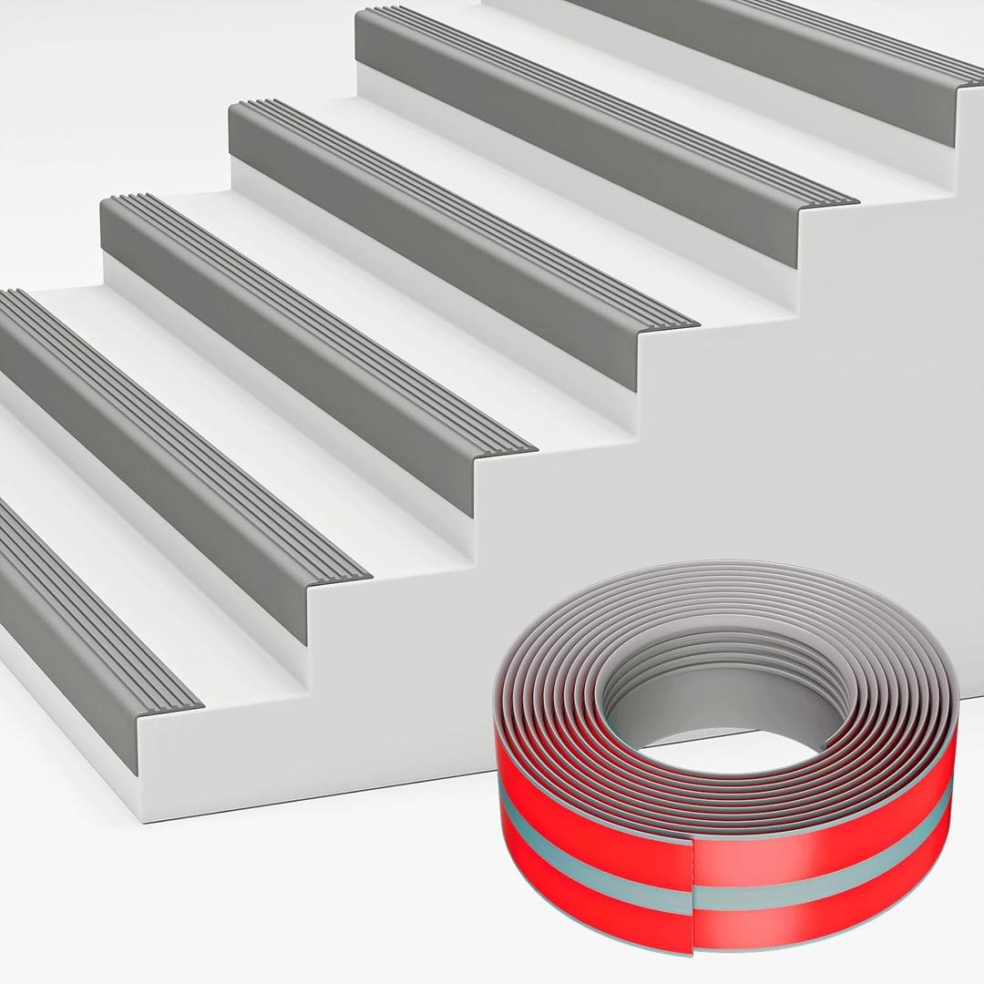 Stair Nosing, Rubber Edging Guard Trim Self Adhesive, Vinyl Staircase Step Edge Protector for Outdoor & Indoor(3.3 FT, Grey)