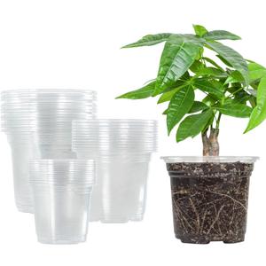 Bonviee 36 Packs 3.5/4/5 Inch Clear Nursery Pots, Transparent Plastic Planter with Drainage Holes, Seed Starting Pot Flower Plant Container -Clear