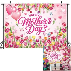 Happy Mother's Day Backdrop Mother's Day Party Photoshoot Background Pink Floral Mothers Day Party Decoration Banner Booth Props (94x70inch(8x6FT))
