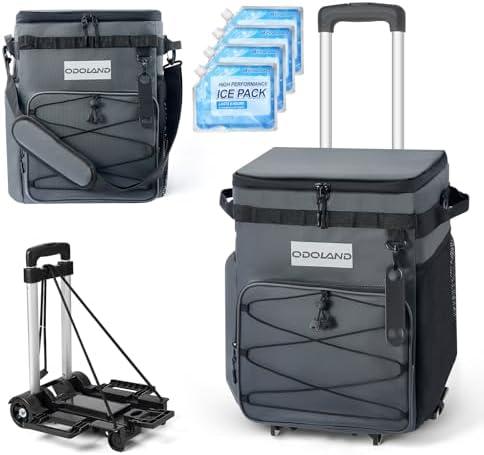 Odoland 48/72 Cans Soft Cooler with Wheels and Handle Collapsible Ice Chest Rolling Coolers on Wheels for Beach Camping Travel and Picnic