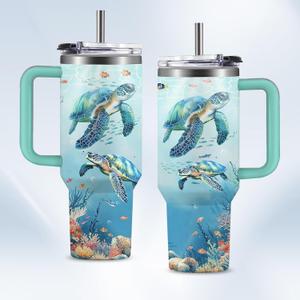 HYMONA Sea Turtle Tumbler Gift for Women - 40oz Ocean Themed Stainless Steel Water Bottle with Turtle & Marine Life Designs, Insulated Travel Cup for Beach Lovers & Marine Conservation Supporters