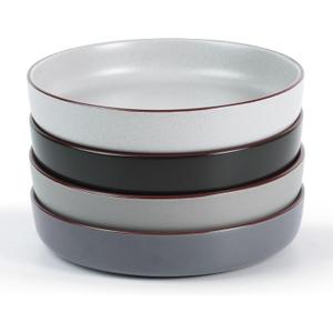 famiware Mercury Pasta Bowls Set of 4, 33 oz Large Salad Bowls, Ceramic Pasta Plates Bowls, Serving Bowls for Kitchen, Microwave & Dishwasher Safe, Multi-color