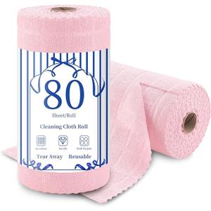 Ferdilan 80 Pack Microfiber Cleaning Cloth Roll,Lint Free Rags Paper Towels & Tear Away Reusable Towels,Washable Shop Rags,Wash Cloths Dish Rags(12" x 12") for Car Kitchen Window Garage-Pink
