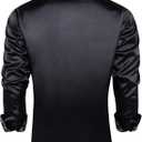 DiBanGu Mens Satin Dress Shirts Casual Long Sleeve Button Down Shirt Regular Fit Wrinkle Free Shiny Shirts for Men Party Prom (Small, Black)