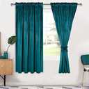 Hiasan Teal Velvet Curtains 72 inches-Blackout Thermal Insulated Solid Soft Curtains for Bedroom Living Room Rod Pocket Room Darkening 2 Panels Window Drapes with Tiebacks, 52W x 72L