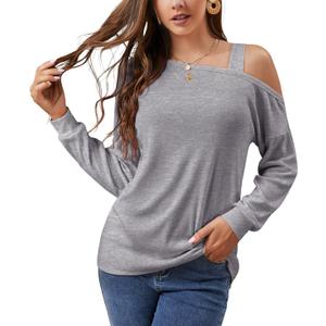 JINKESI Women's Long Sleeve Tunic Tops Casual Cold Shoulder Blouse Shirts (Gray, M)