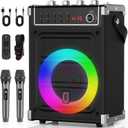 JYX Karaoke Machine with 2 Wireless Microphones, Portable Bass/Treble Bluetooth Speaker with LED Light, Support TWS, AUX in, FM, REC PA System with Remote Control, Supply for Party/Adults/Kids (30 Watt-Black)
