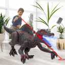 Upgraded Dinosaur Toys for Kids 3-7, Remote Control Spinosaurus with Light Chasing & Spray & Roar, Realistic Dinosaur Toys Xmas Gifts for Boys Age 3-8 (Red)