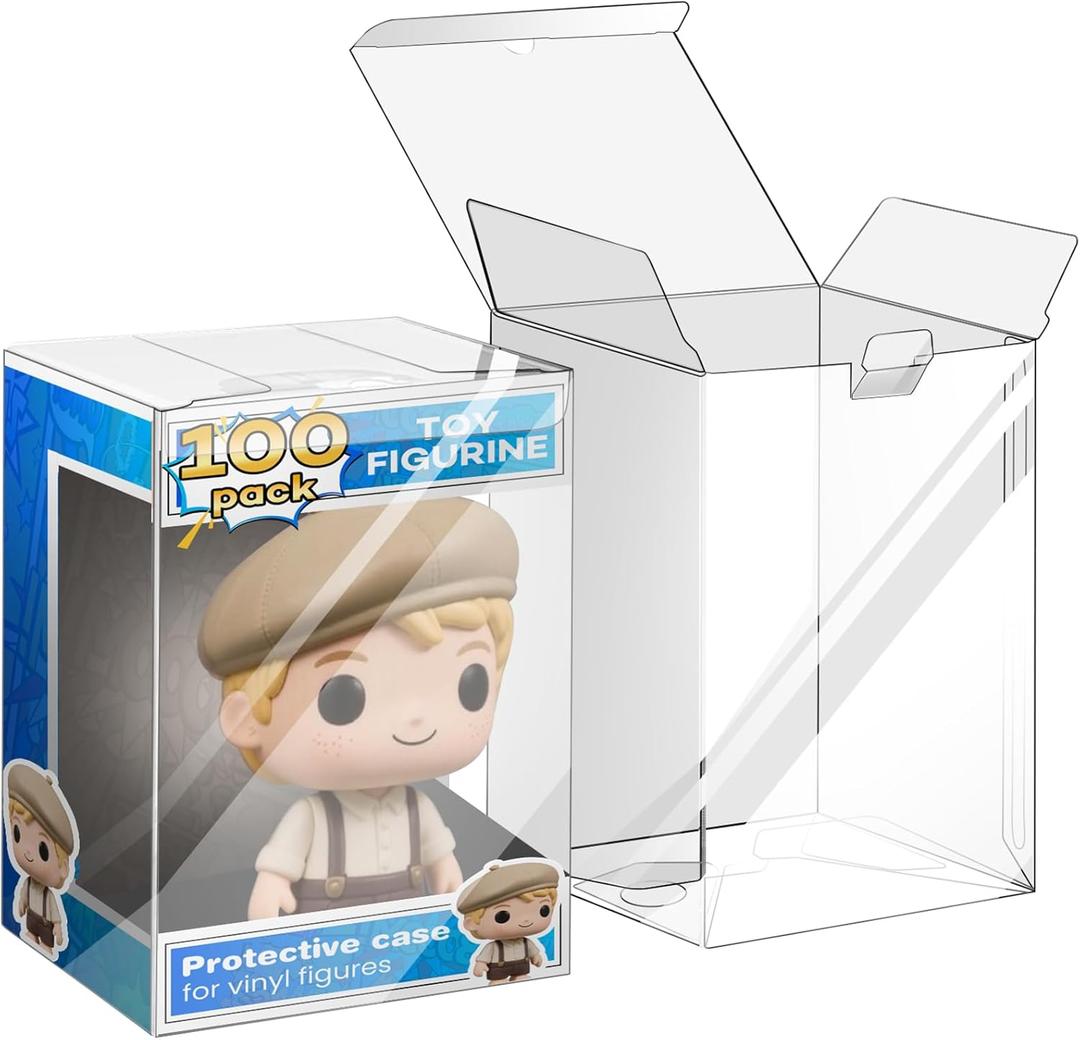 100 Pack Clear Protectors Case Compatible with Funko, 4" Pop Figures Case Protectors, 0.38mm Crystal Clear Display Cases for Collectibles with Locking Tab