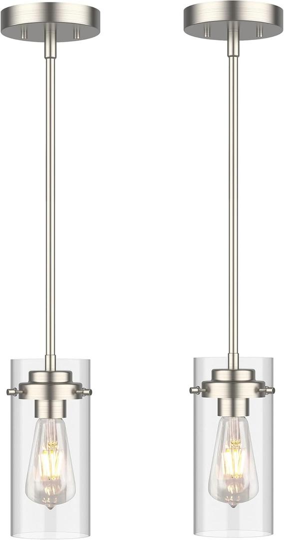 EAPUDUN Pendant Light (2 Packs), Kitchen Ceiling Hanging Light, Adjustable Height, Kitchen Light Fixtures Brushed Nickel Pendant Lights, Farmhouse Pendant Lighting for Sink Island, Home Dcor Lighting