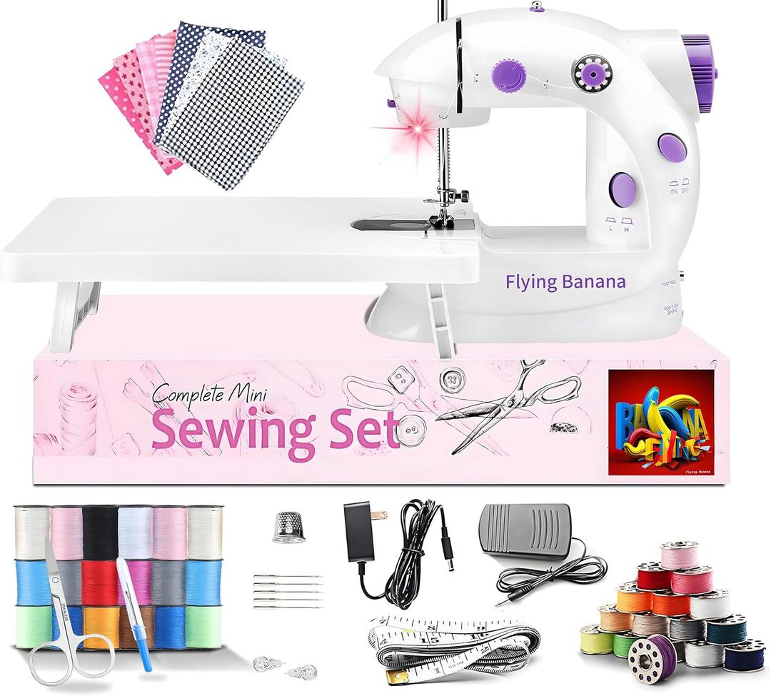Sewing Machine for Beginners with Extension Table, Adjustable 2-Speed 2-Thread Mini Sewing Machine, Portable Electric Maquina de Coser with Foot Pedal, Perfect for DIY, Ideal Gift for Kids and Adults