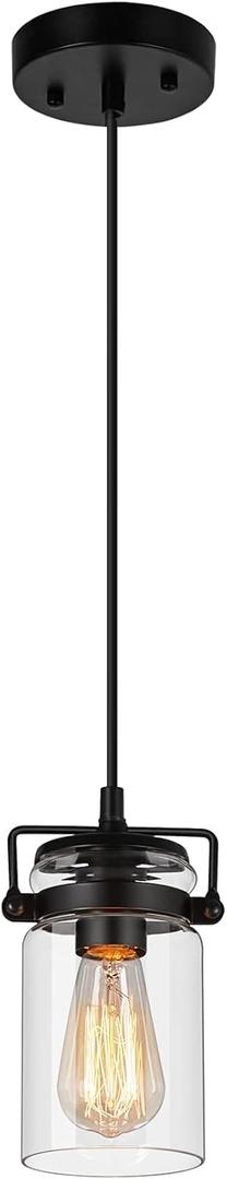 Industrial Pendant Lighting for Kithen Island, 1 Light Mini Hanging Pandent Light Fixture with Clear Glass Shade Adjustable Farmhouse Ceiling Light for Kitchen Island Dining Room Living Room